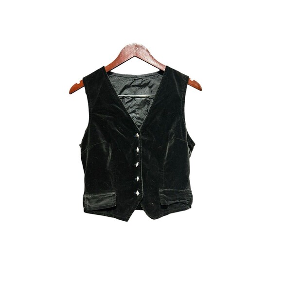Unbranded Womens Velvet Black Vest Button Up Sleeveless 90s Witchy Goth Vibes - Picture 2 of 4